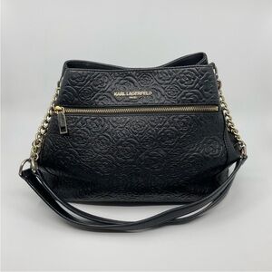Karl Lagerfeld Rosette Embossed Expandable Leather Chain Strap Shoulder Bag